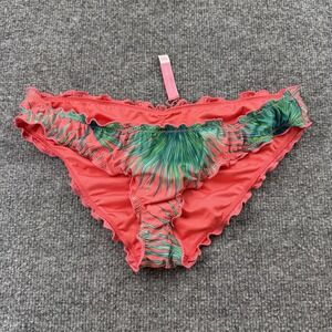 Victoria's Secret Ruffle Bikini Bottoms Coral Palm Print Size M New